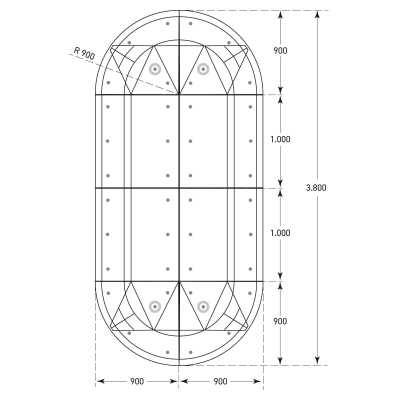GAMMA Berliner Kissen oval, rot mit weißem Rand, 3.800 x 1.800 x 70 mm (L x B x H)