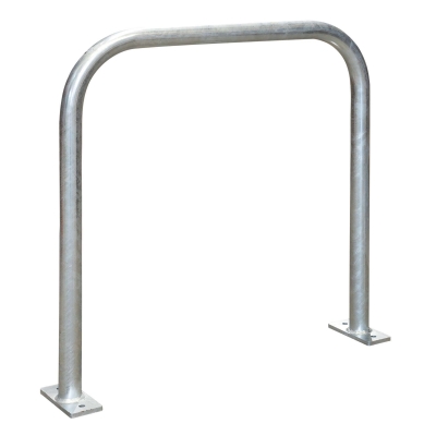 CITY-Anlehnbügel SPRINT, Rundrohr 48/2 mm, gebogen, ohne Knieholm, feuerverzinkt, zum Aufdübeln mit Bodenplatte (160 x 70 x 10 mm, 2 Bohrungen), Höhe: 800 mm, Breite: 800 mm