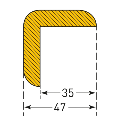 MORION Prallschutz, Winkelform, Kantenschutz 47/47 mm, gelb/schwarz, selbstklebend, Länge: 5000 mm