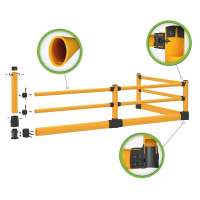 BLACK BULL FLEX+ Rammschutz-Geländer S-Line mit Unterfahrschutz, Polymer, schwarz/gelb, Starter-Set, inkl. Befestigungsmaterial