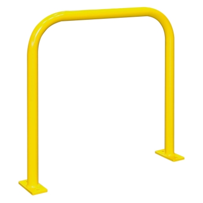 CITY-Anlehnbügel SPRINT, Rundrohr 48/2 mm, gebogen, ohne Knieholm, feuerverzinkt und in RAL 1023 verkehrsgelb beschichtet, zum Aufdübeln mit Bodenplatte (160 x 70 x 10 mm, 2 Bohrungen), Höhe: 800 mm, Breite: 800 mm