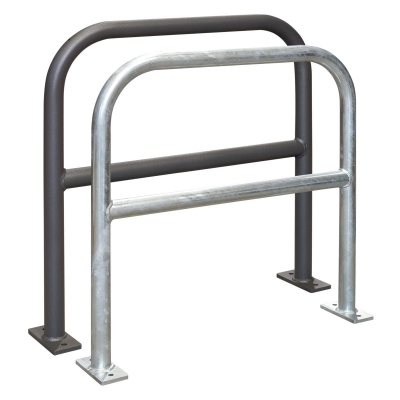 CITY-Anlehnbügel SPRINT, Rundrohr 48/2 mm, gebogen, mit Knieholm, feuerverzinkt und in DB 703 beschichtet, zum Aufdübeln mit Bodenplatte (160 x 70 x 10 mm, 2 Bohrungen), Höhe: 800 mm, Breite: 800 mm