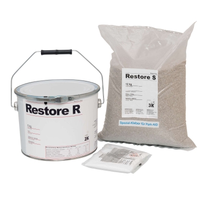 Spezialkleber für Radstopp Park-AID, 3-Komponentenkleber auf Harzbasis, 12 kg Quarzsand, 5 kg Bindemittel, 0,2 kg Härter