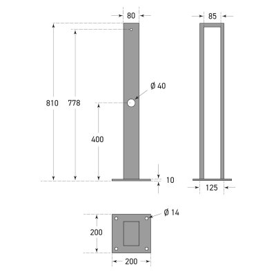 CITY-Anlehnbügel VeloRama, Stahl, feuerverzinkt und in DB703 beschichtet, Pfosten: H 810 x B 125 x B 125 x T 80 mm, mit Aussparung zur Ketten- oder Schlossdurchführung, zum Aufdübeln