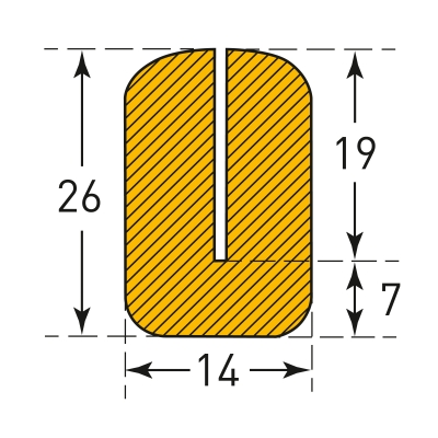 MORION Prallschutz, Winkelform, Kantenschutz 26/14 mm, gelb/schwarz, selbstklebend, Länge: 5000 mm
