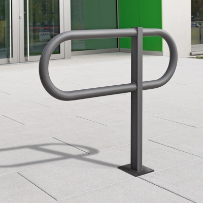 CITY-Anlehnbügel TOUR, Stahlrohr D 48 mm, Stahlfuss 160 x 140 mm, H x B 1100 x 820 mm, zum Einbetonieren, feuerverzinkt
