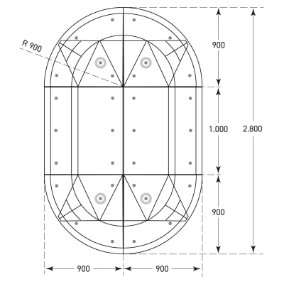 GAMMA Berliner Kissen oval, schwarz mit weißem Rand, 2.800 x 1.800 x 70 mm (L x B x H)